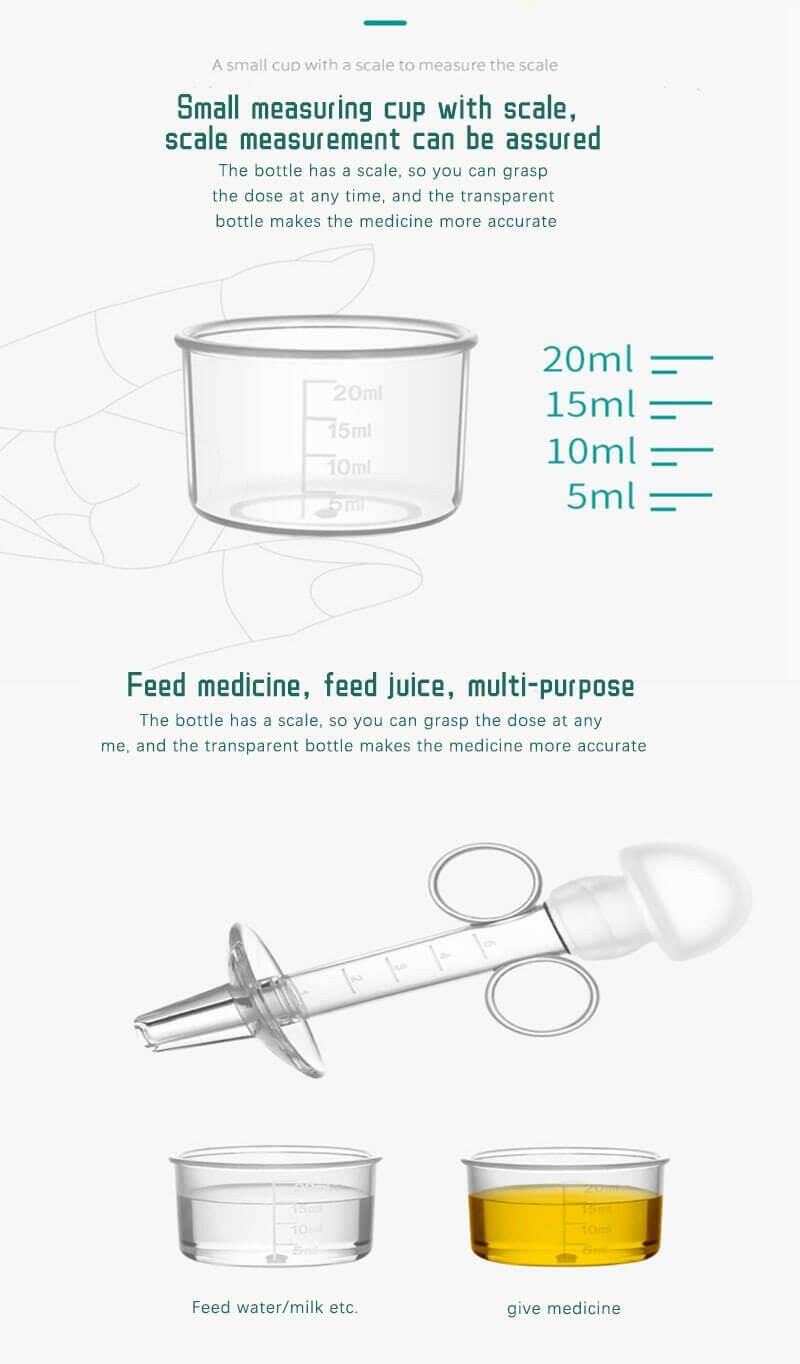 Baby Medicine Feeder Soft Silicone Squeeze Dispenser Liquid Medicine Feeder Infant Dropper With Scale Baby Pacifier & Two-Angled Port Dropper.
