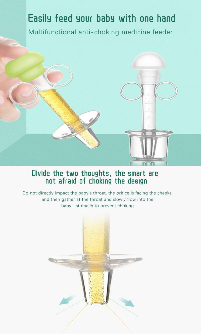 Baby Medicine Feeder Soft Silicone Squeeze Dispenser Liquid Medicine Feeder Infant Dropper With Scale Baby Pacifier & Two-Angled Port Dropper.