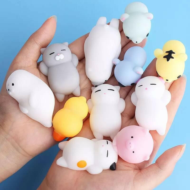 Mochi Squeeze Toy For Baby Boys & Girls Babies Bath Toys For Newborn Realistic Anti-Stress Cute Mini Animal Face Best For Grabbing Hands Squishy Products.