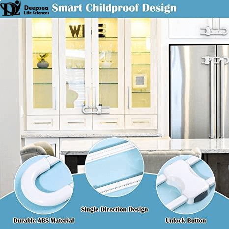 Safety locks for kids Protection of drawers, cabinets, cupboards with u shaped baby lock.