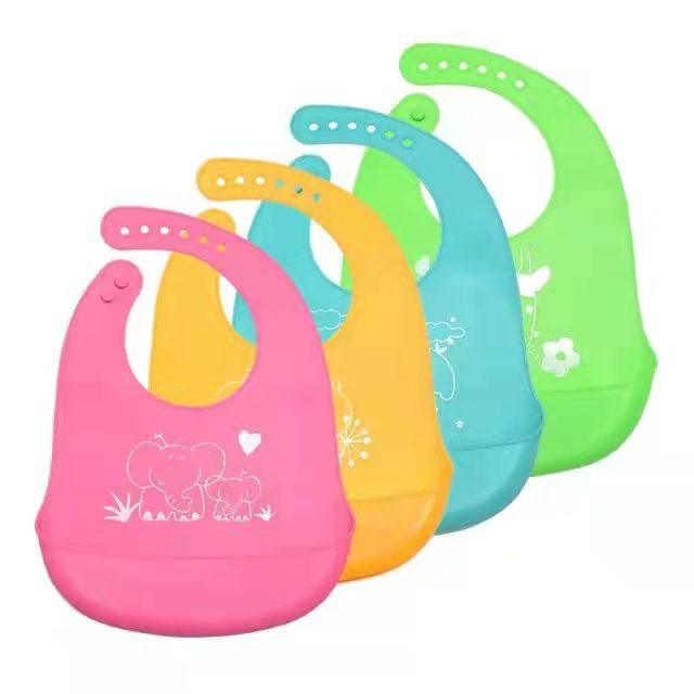 Waterproof Reusable Colorful Soft Baby Silica Gel Bib/Food Grade Silicone Bib For Babies.